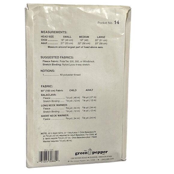 Polar Balaclava Neck Warmer Sewing Patern Fleecee F811 The Green Pepper - Picture 2 of 2